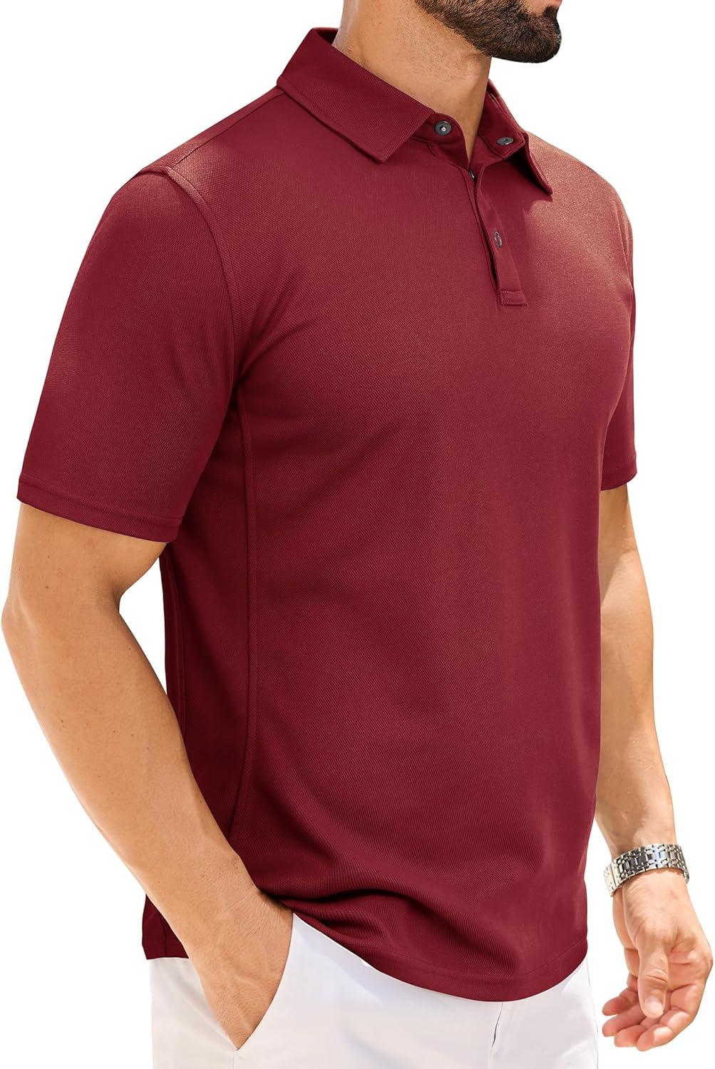 imageAlimens amp Gentle Mens Polo Shirt Short Sleeve Tactical Dry Fit Golf Shirts Stretch Work Collared Tops Outdoor Sport TennisBurgundy
