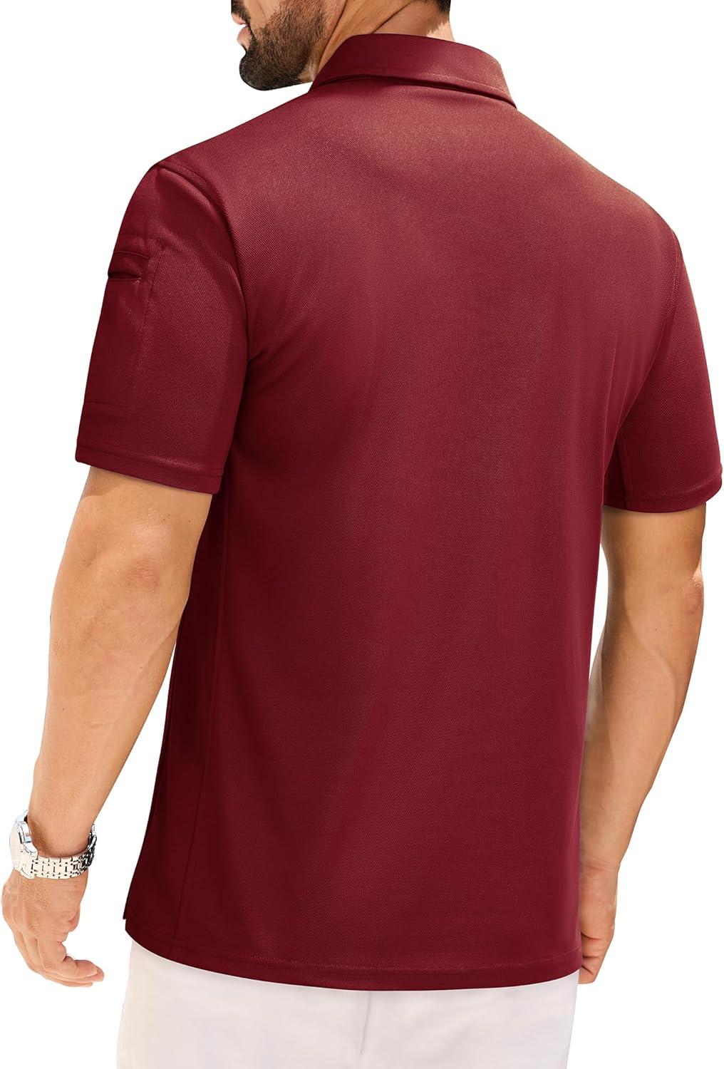 imageAlimens amp Gentle Mens Polo Shirt Short Sleeve Tactical Dry Fit Golf Shirts Stretch Work Collared Tops Outdoor Sport TennisBurgundy