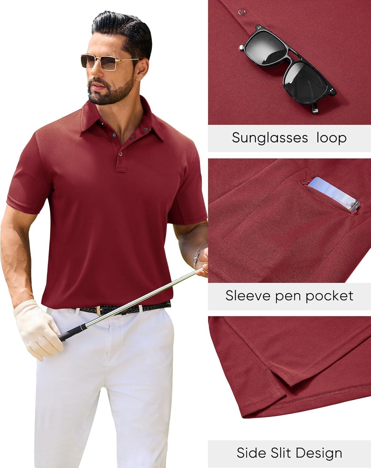 imageAlimens amp Gentle Mens Polo Shirt Short Sleeve Tactical Dry Fit Golf Shirts Stretch Work Collared Tops Outdoor Sport TennisBurgundy