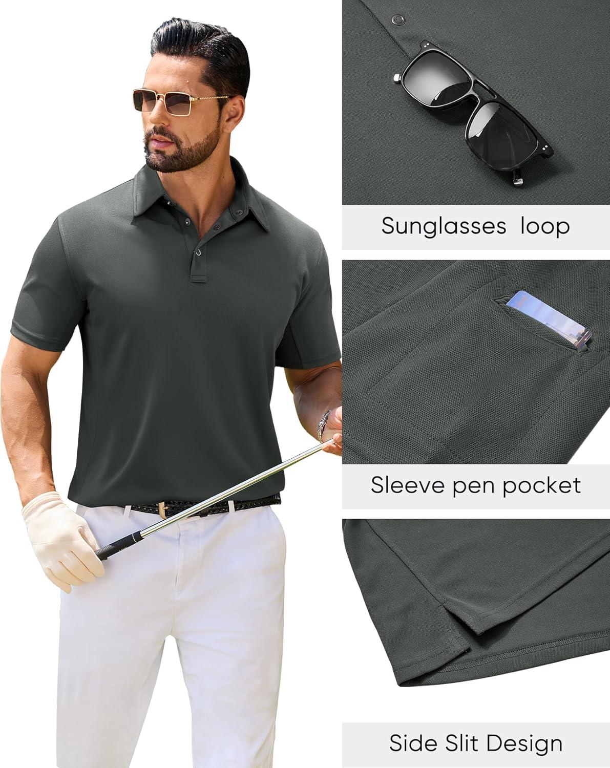imageAlimens amp Gentle Mens Polo Shirt Short Sleeve Tactical Dry Fit Golf Shirts Stretch Work Collared Tops Outdoor Sport TennisDark Grey