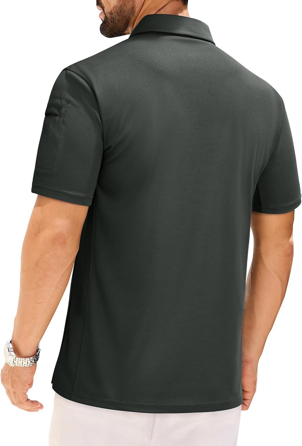 imageAlimens amp Gentle Mens Polo Shirt Short Sleeve Tactical Dry Fit Golf Shirts Stretch Work Collared Tops Outdoor Sport TennisDark Grey