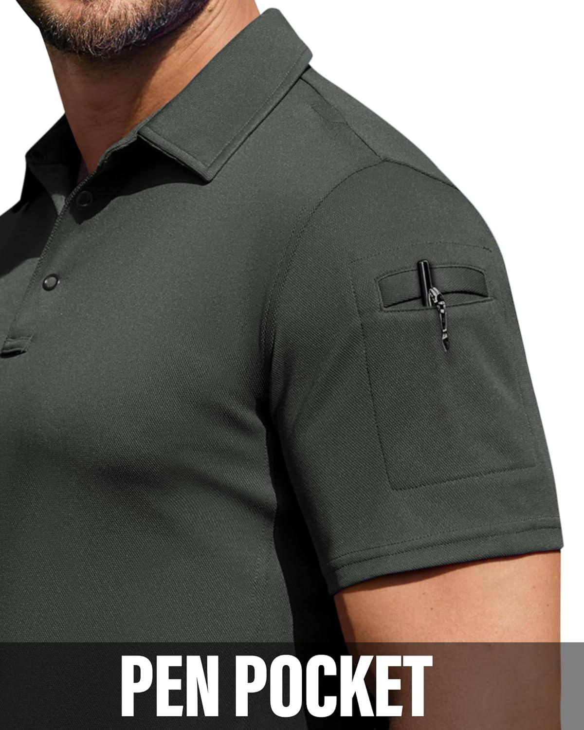 imageAlimens amp Gentle Mens Polo Shirt Short Sleeve Tactical Dry Fit Golf Shirts Stretch Work Collared Tops Outdoor Sport TennisDark Grey