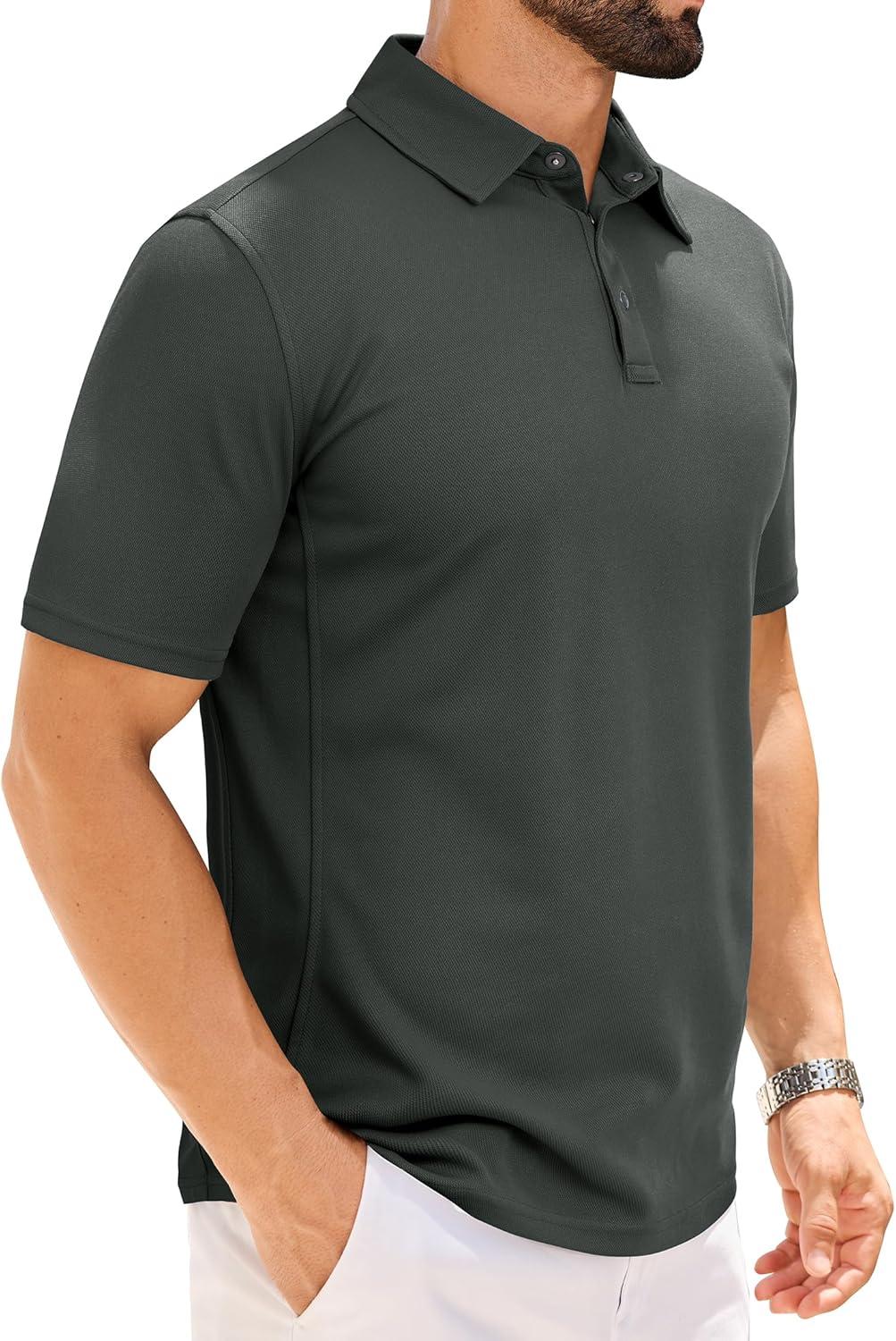 imageAlimens amp Gentle Mens Polo Shirt Short Sleeve Tactical Dry Fit Golf Shirts Stretch Work Collared Tops Outdoor Sport TennisDark Grey