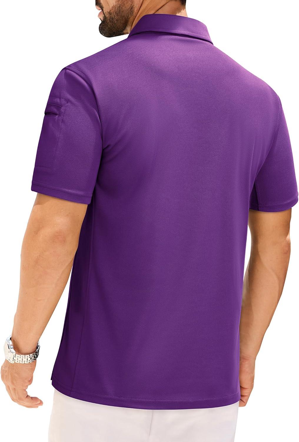 imageAlimens amp Gentle Mens Polo Shirt Short Sleeve Tactical Dry Fit Golf Shirts Stretch Work Collared Tops Outdoor Sport TennisPurple