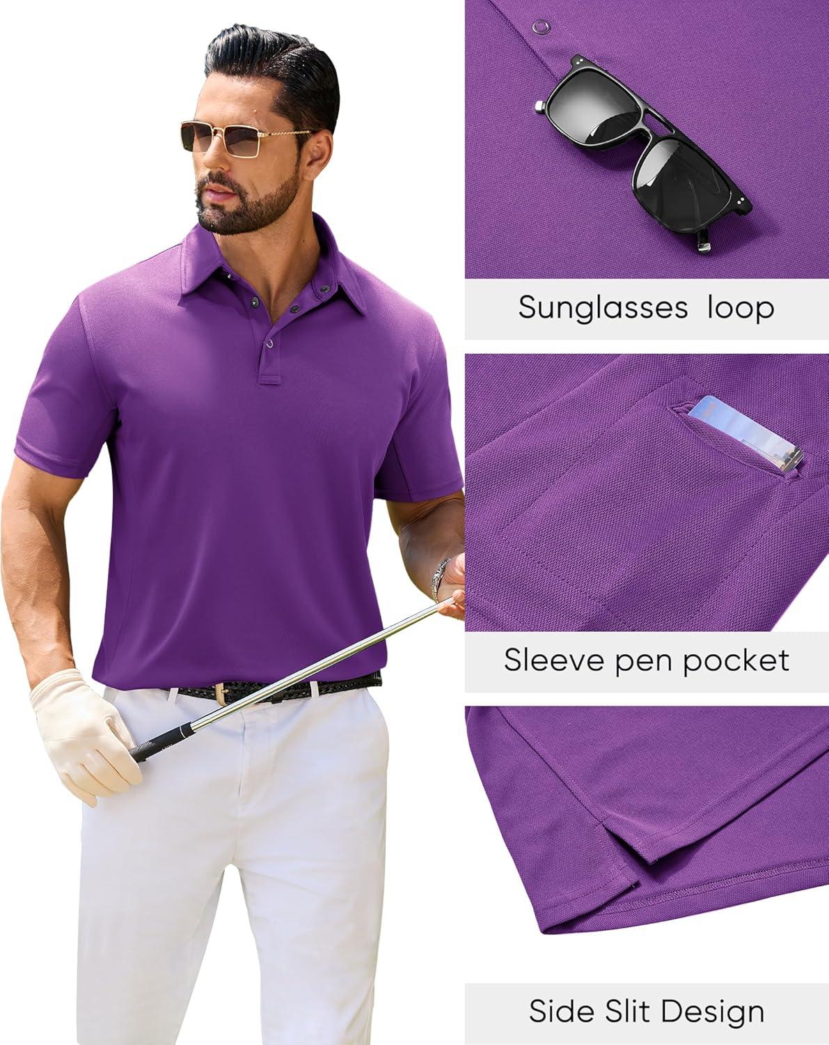 imageAlimens amp Gentle Mens Polo Shirt Short Sleeve Tactical Dry Fit Golf Shirts Stretch Work Collared Tops Outdoor Sport TennisPurple