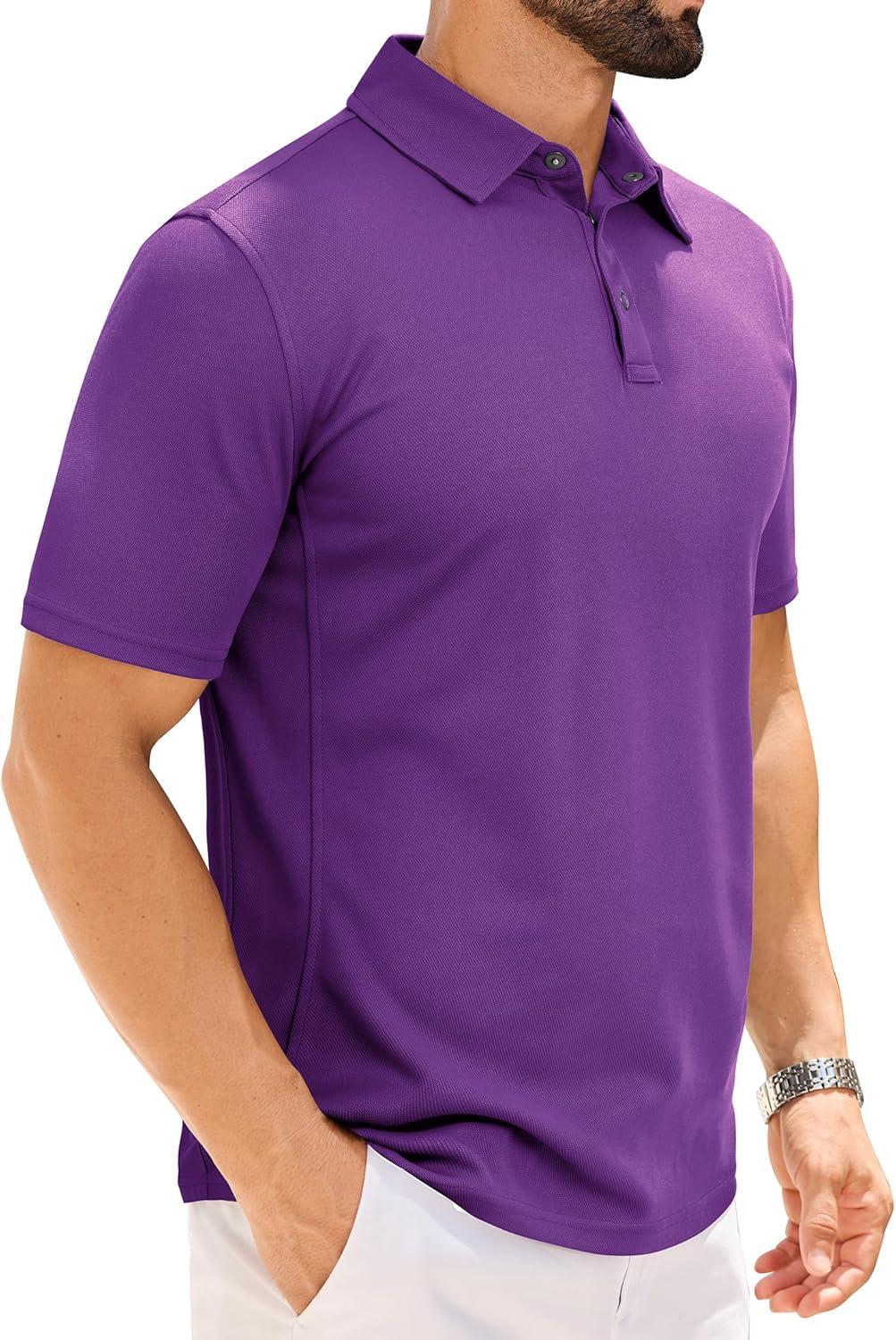 imageAlimens amp Gentle Mens Polo Shirt Short Sleeve Tactical Dry Fit Golf Shirts Stretch Work Collared Tops Outdoor Sport TennisPurple