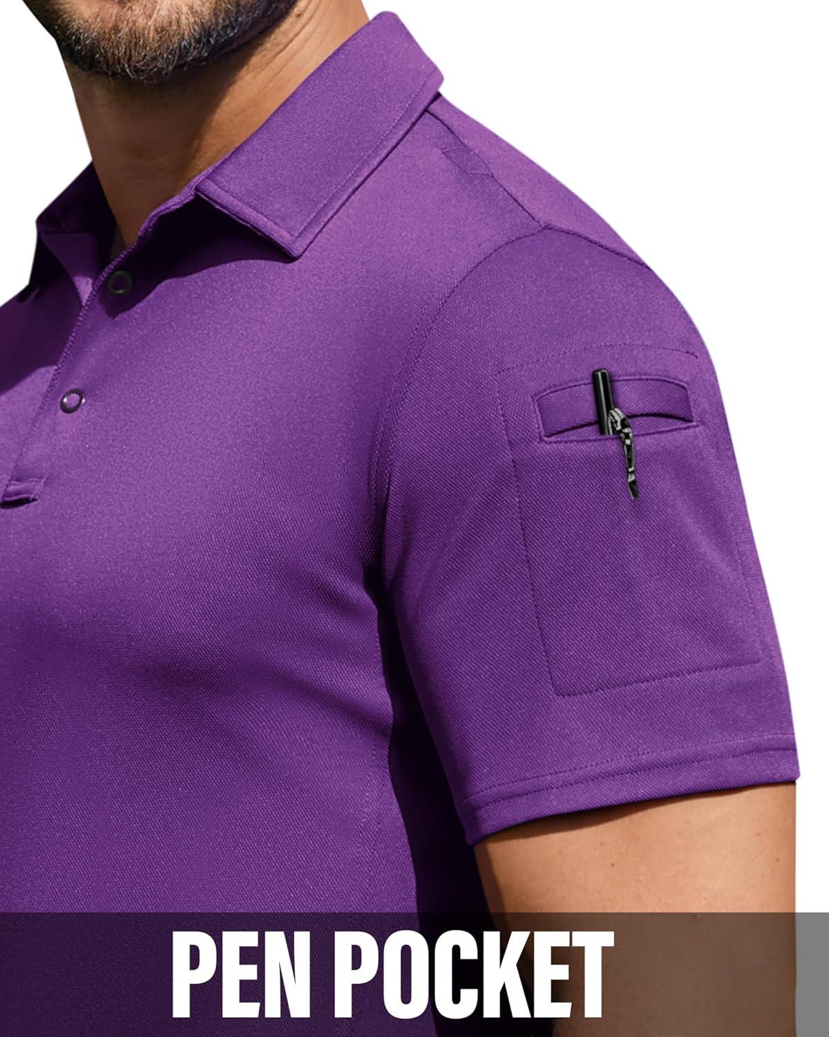 imageAlimens amp Gentle Mens Polo Shirt Short Sleeve Tactical Dry Fit Golf Shirts Stretch Work Collared Tops Outdoor Sport TennisPurple