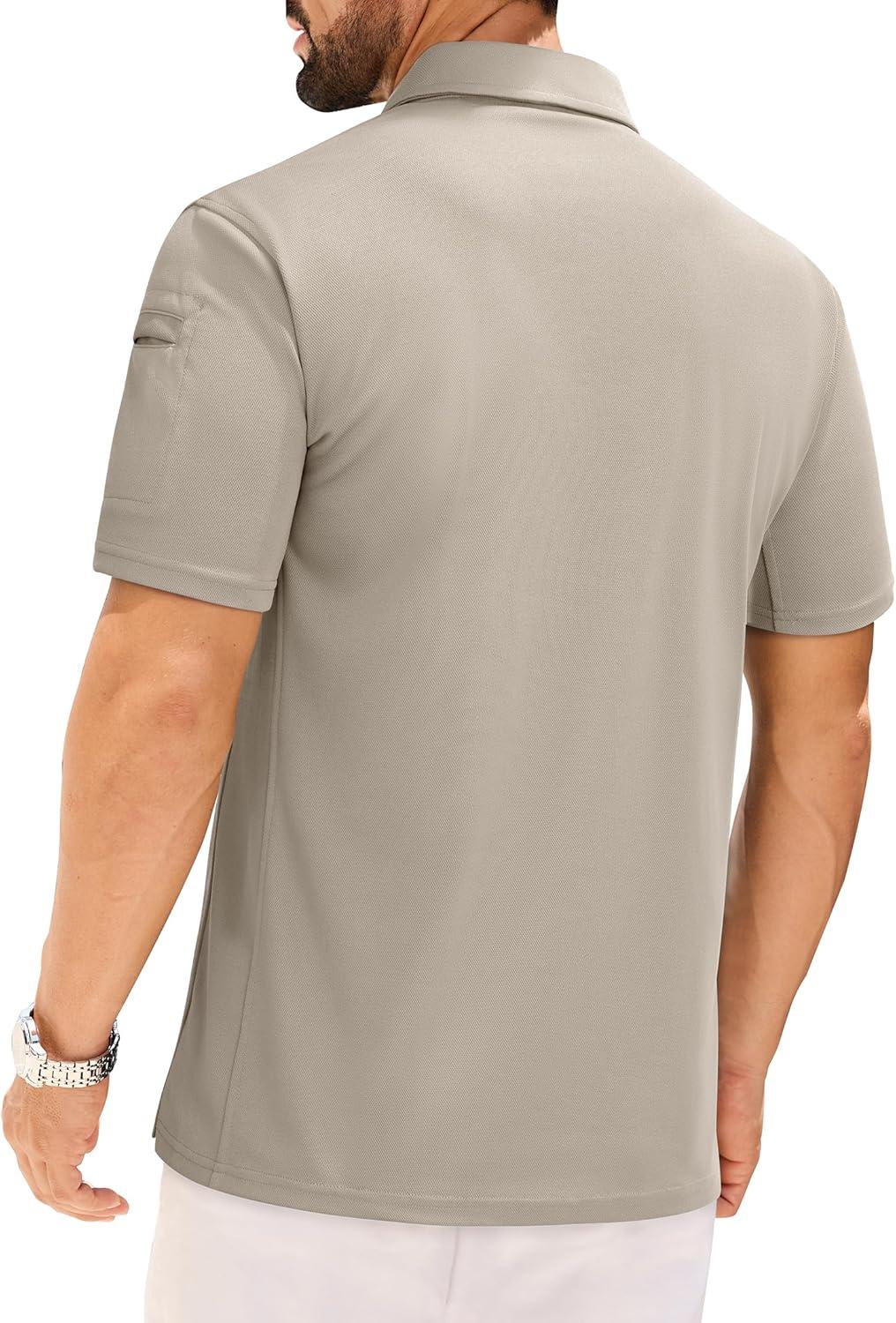 imageAlimens amp Gentle Mens Polo Shirt Short Sleeve Tactical Dry Fit Golf Shirts Stretch Work Collared Tops Outdoor Sport TennisTan