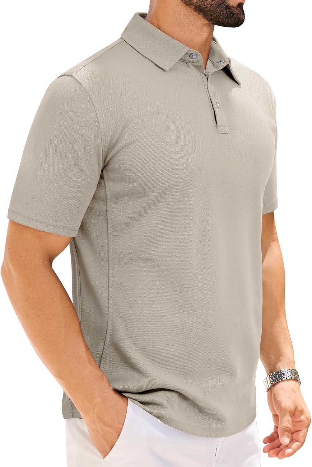 imageAlimens amp Gentle Mens Polo Shirt Short Sleeve Tactical Dry Fit Golf Shirts Stretch Work Collared Tops Outdoor Sport TennisTan