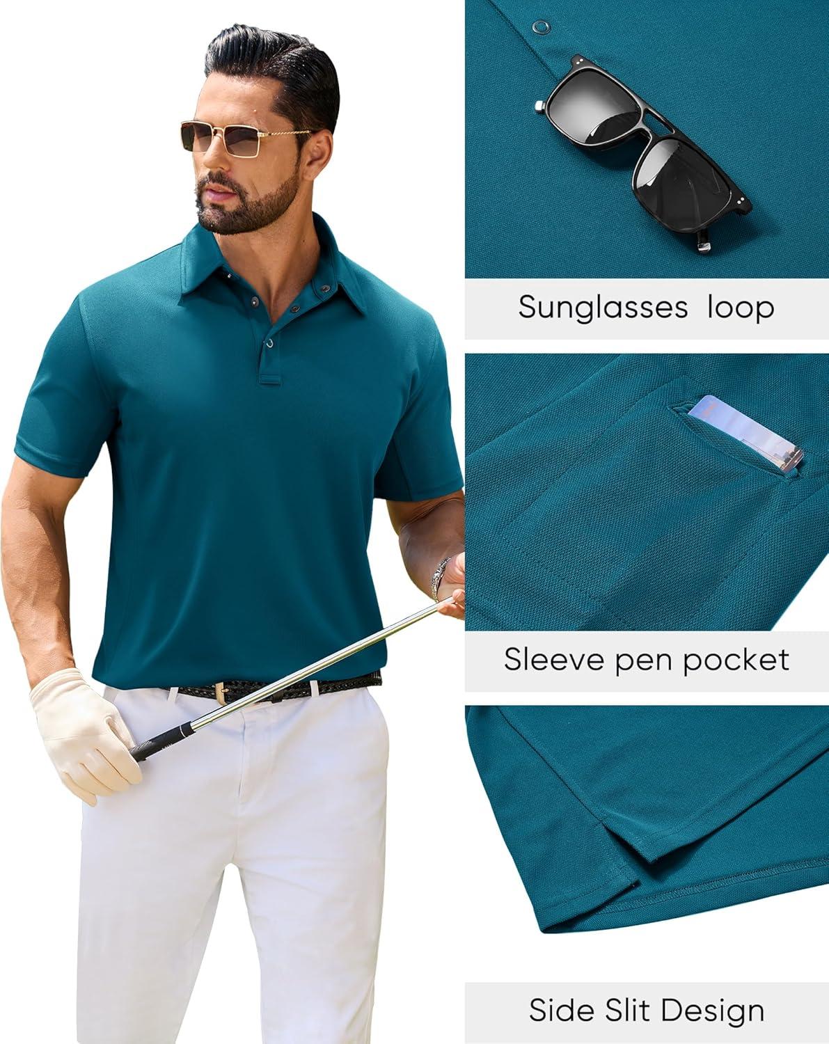 imageAlimens amp Gentle Mens Polo Shirt Short Sleeve Tactical Dry Fit Golf Shirts Stretch Work Collared Tops Outdoor Sport TennisTeal
