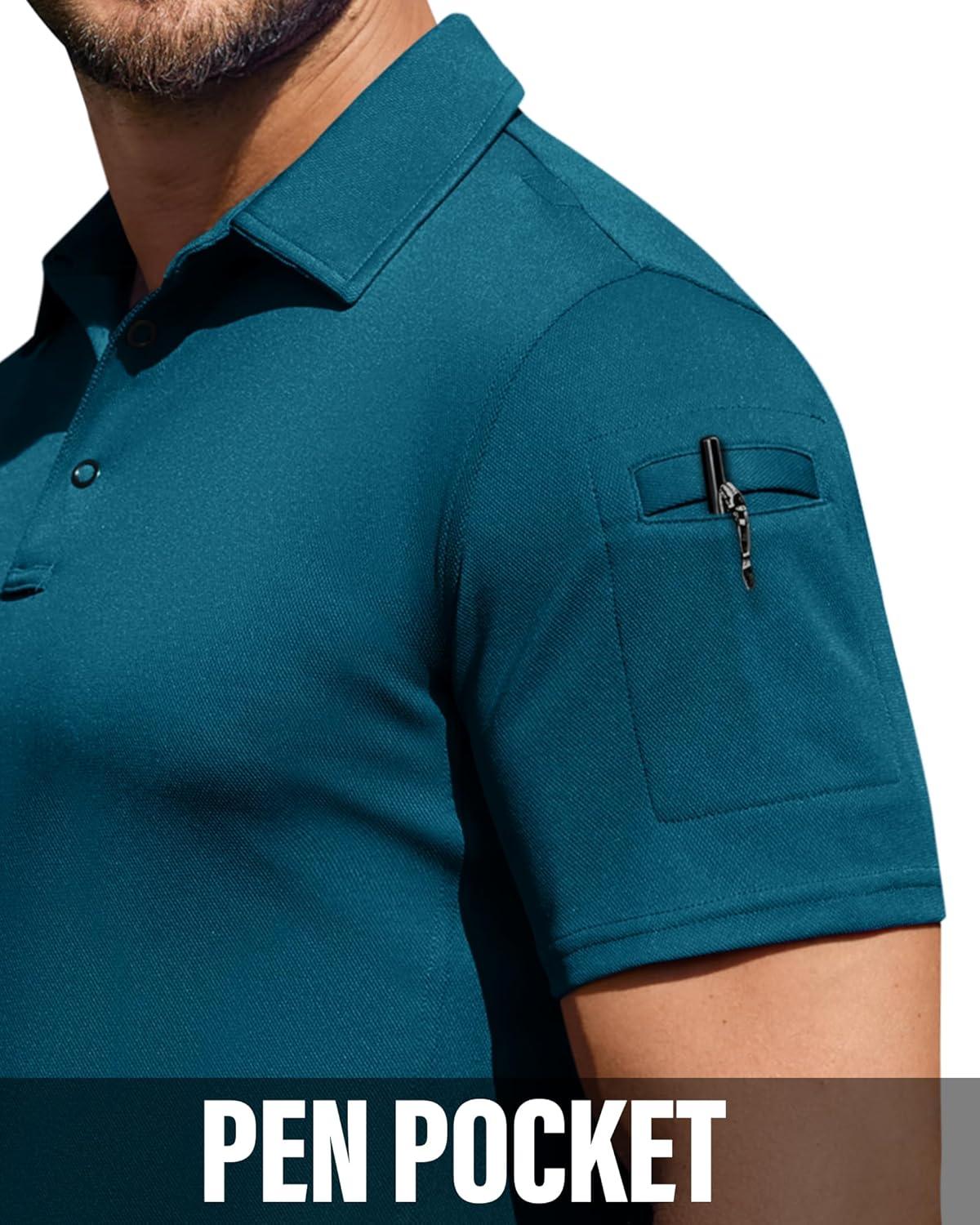 imageAlimens amp Gentle Mens Polo Shirt Short Sleeve Tactical Dry Fit Golf Shirts Stretch Work Collared Tops Outdoor Sport TennisTeal