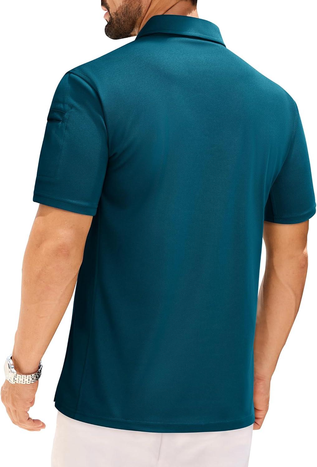 imageAlimens amp Gentle Mens Polo Shirt Short Sleeve Tactical Dry Fit Golf Shirts Stretch Work Collared Tops Outdoor Sport TennisTeal