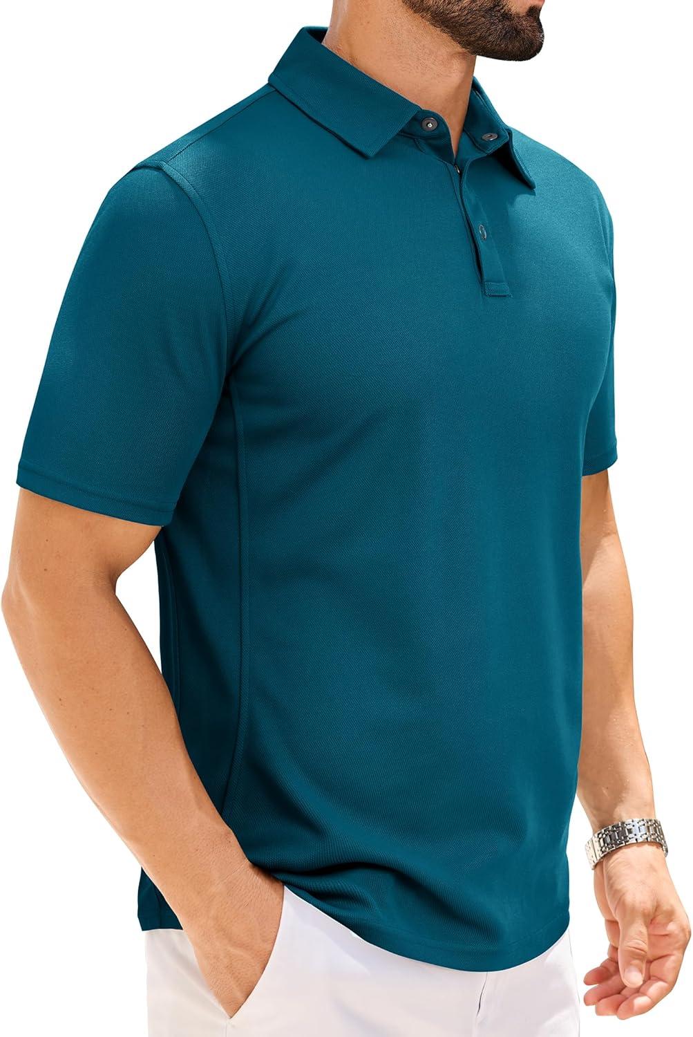 imageAlimens amp Gentle Mens Polo Shirt Short Sleeve Tactical Dry Fit Golf Shirts Stretch Work Collared Tops Outdoor Sport TennisTeal