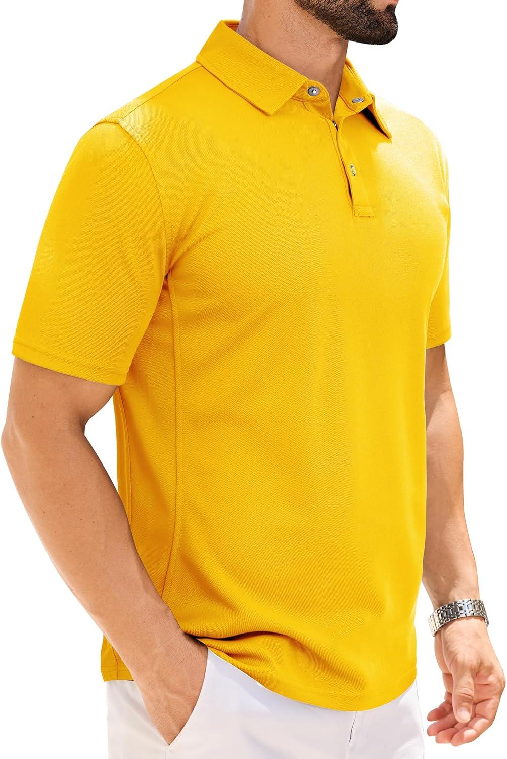 imageAlimens amp Gentle Mens Polo Shirt Short Sleeve Tactical Dry Fit Golf Shirts Stretch Work Collared Tops Outdoor Sport TennisYellow