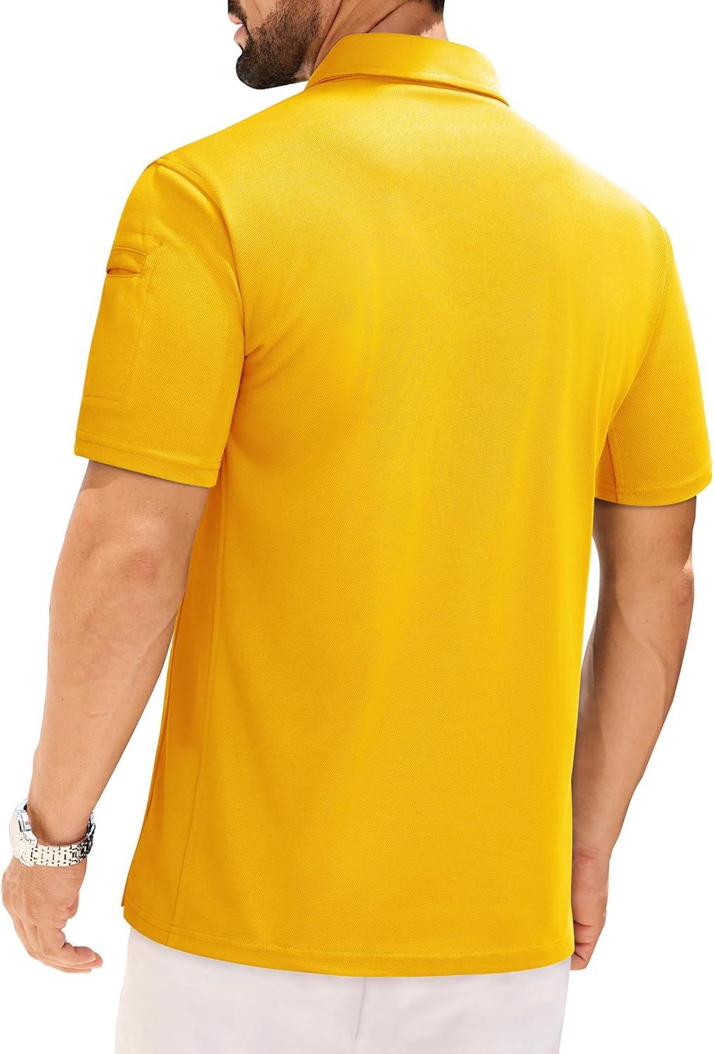 imageAlimens amp Gentle Mens Polo Shirt Short Sleeve Tactical Dry Fit Golf Shirts Stretch Work Collared Tops Outdoor Sport TennisYellow