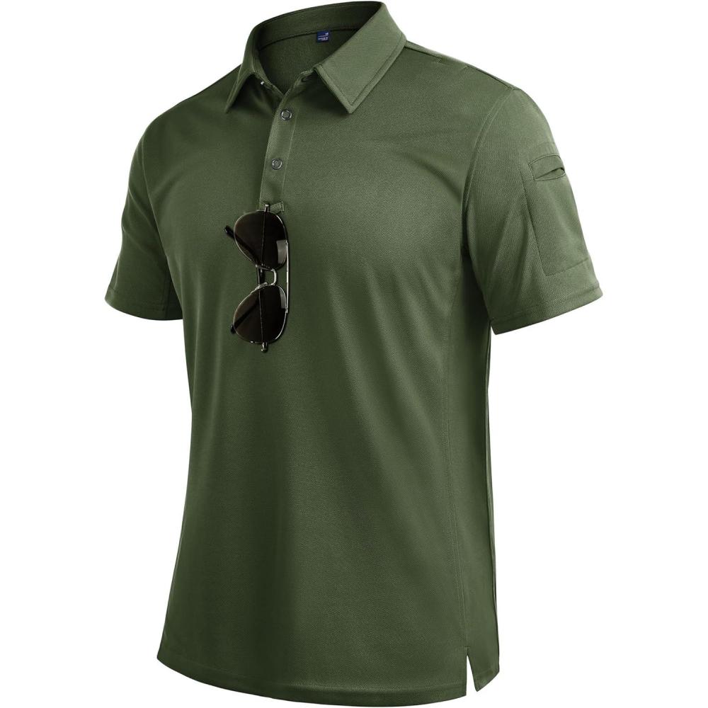 imageAlimens amp Gentle Mens Polo Shirt Short Sleeve Tactical Dry Fit Golf Shirts Stretch Work Collared Tops Outdoor Sport TennisArmy Green