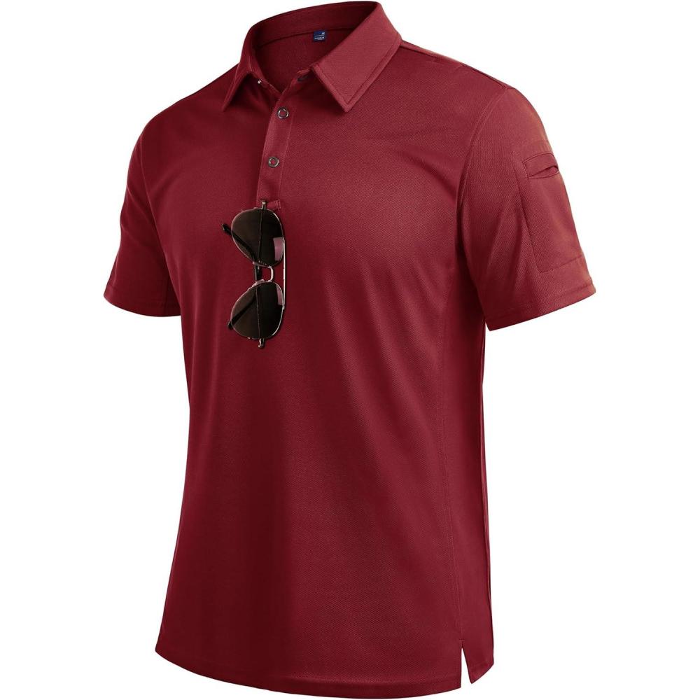 imageAlimens amp Gentle Mens Polo Shirt Short Sleeve Tactical Dry Fit Golf Shirts Stretch Work Collared Tops Outdoor Sport TennisBurgundy