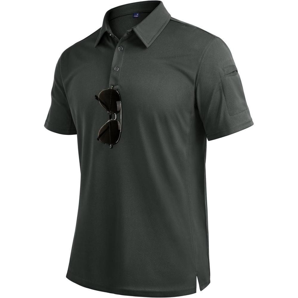 imageAlimens amp Gentle Mens Polo Shirt Short Sleeve Tactical Dry Fit Golf Shirts Stretch Work Collared Tops Outdoor Sport TennisDark Grey