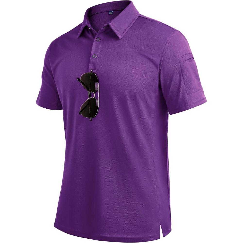 imageAlimens amp Gentle Mens Polo Shirt Short Sleeve Tactical Dry Fit Golf Shirts Stretch Work Collared Tops Outdoor Sport TennisPurple