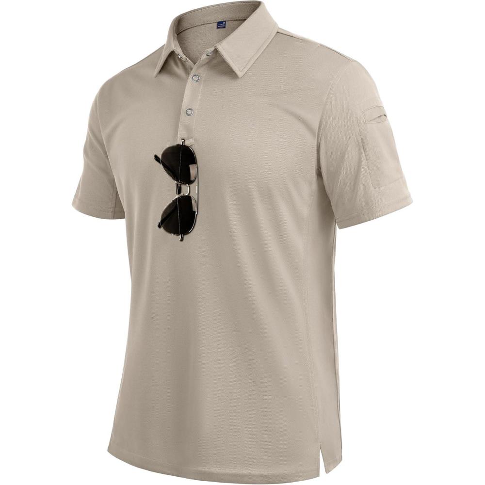imageAlimens amp Gentle Mens Polo Shirt Short Sleeve Tactical Dry Fit Golf Shirts Stretch Work Collared Tops Outdoor Sport TennisTan