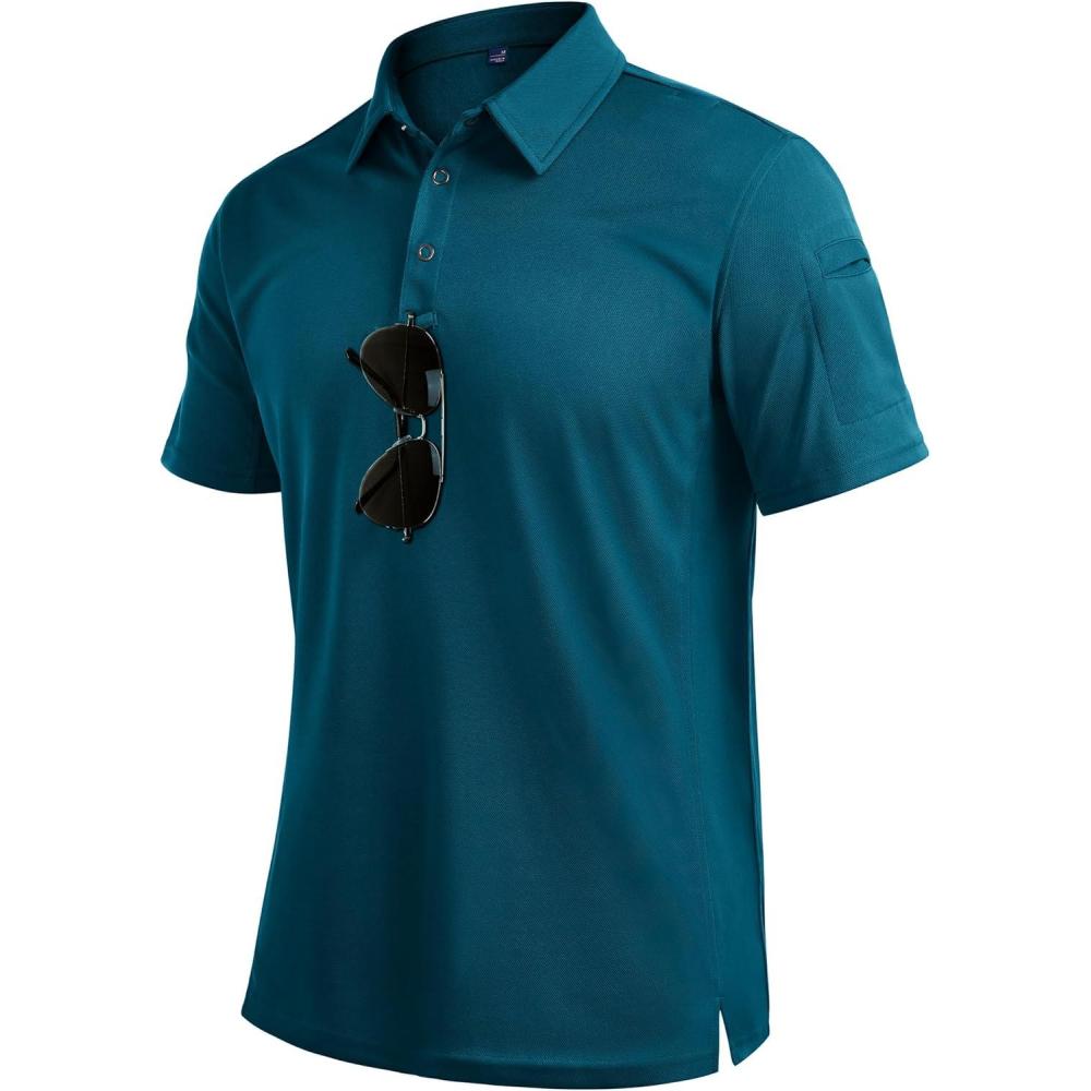 imageAlimens amp Gentle Mens Polo Shirt Short Sleeve Tactical Dry Fit Golf Shirts Stretch Work Collared Tops Outdoor Sport TennisTeal