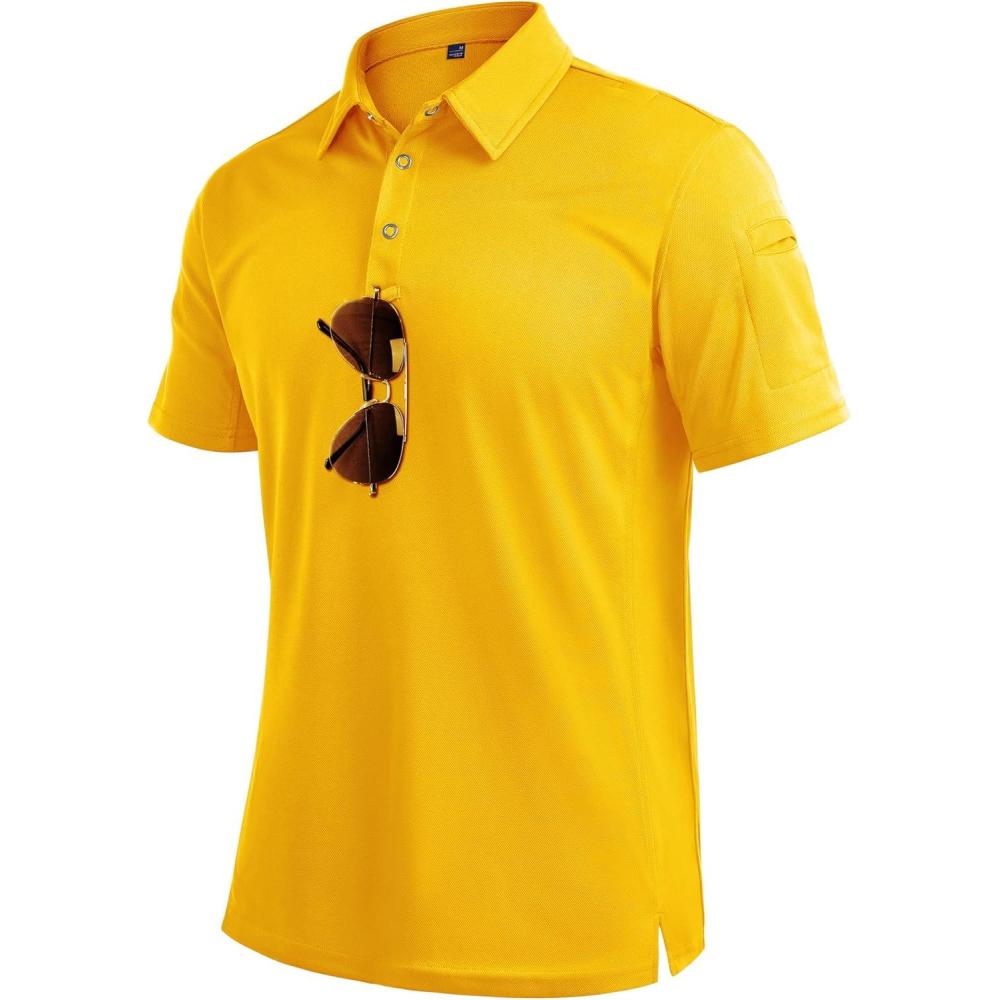 imageAlimens amp Gentle Mens Polo Shirt Short Sleeve Tactical Dry Fit Golf Shirts Stretch Work Collared Tops Outdoor Sport TennisYellow