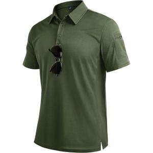 Alimens & Gentle Mens Polo Shirt Short Sleeve Tactical Dry Fit Golf Shirts Stretch Work Collared Tops Outdoor Sport Tennis(Army Green)
