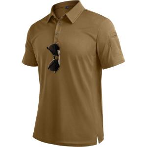 Alimens & Gentle Mens Polo Shirt Short Sleeve Tactical Dry Fit Golf Shirts Stretch Work Collared Tops Outdoor Sport Tennis(Brown)