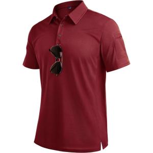Alimens & Gentle Mens Polo Shirt Short Sleeve Tactical Dry Fit Golf Shirts Stretch Work Collared Tops Outdoor Sport Tennis(Burgundy)