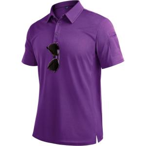 Alimens & Gentle Mens Polo Shirt Short Sleeve Tactical Dry Fit Golf Shirts Stretch Work Collared Tops Outdoor Sport Tennis(Purple)