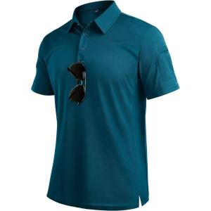 Alimens & Gentle Mens Polo Shirt Short Sleeve Tactical Dry Fit Golf Shirts Stretch Work Collared Tops Outdoor Sport Tennis(Teal)