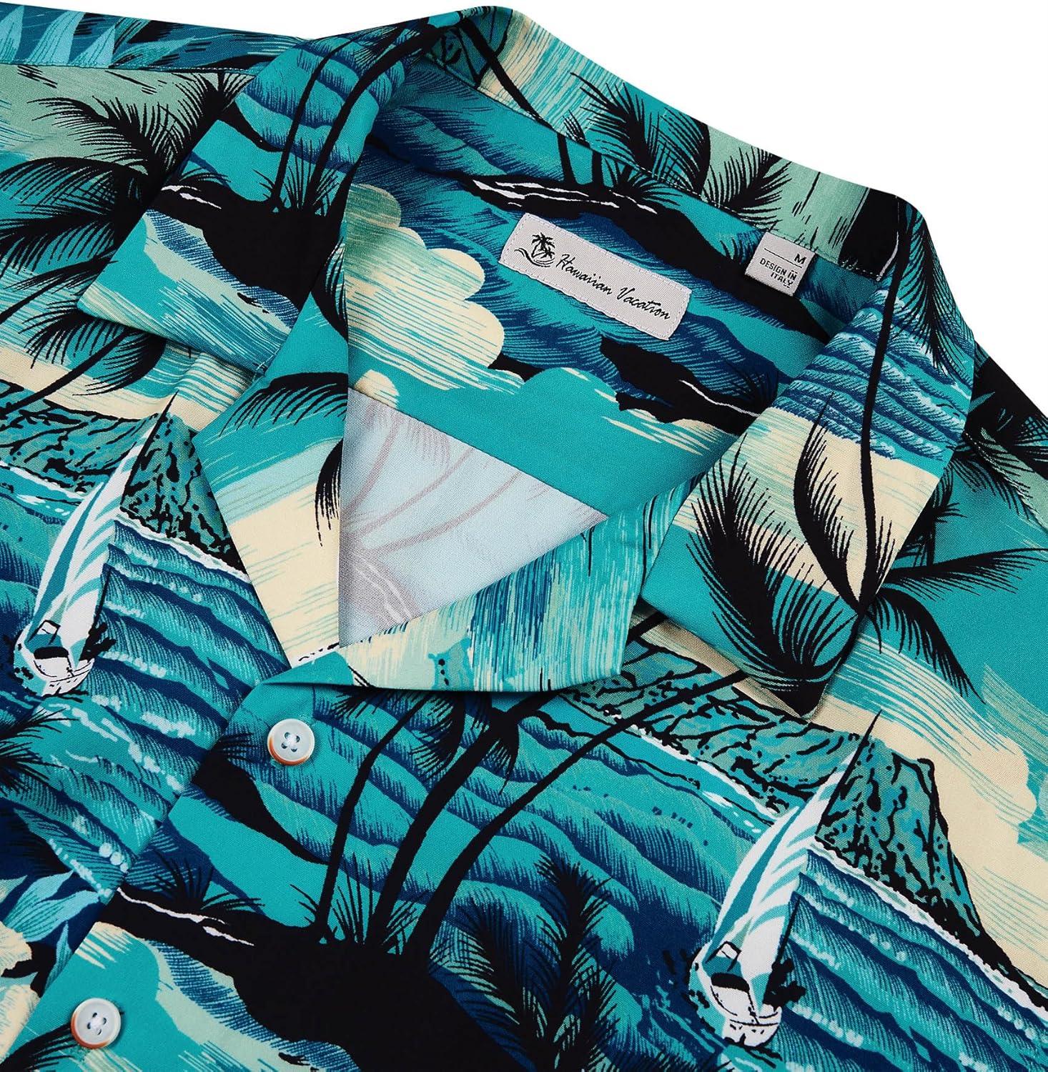 imageAlimens amp Gentle Hawaiian Shirt for Men Summer Beach Casual Short Sleeve Button Down Shirts Printed Tropical Vacation ShirtsDark Green Beach