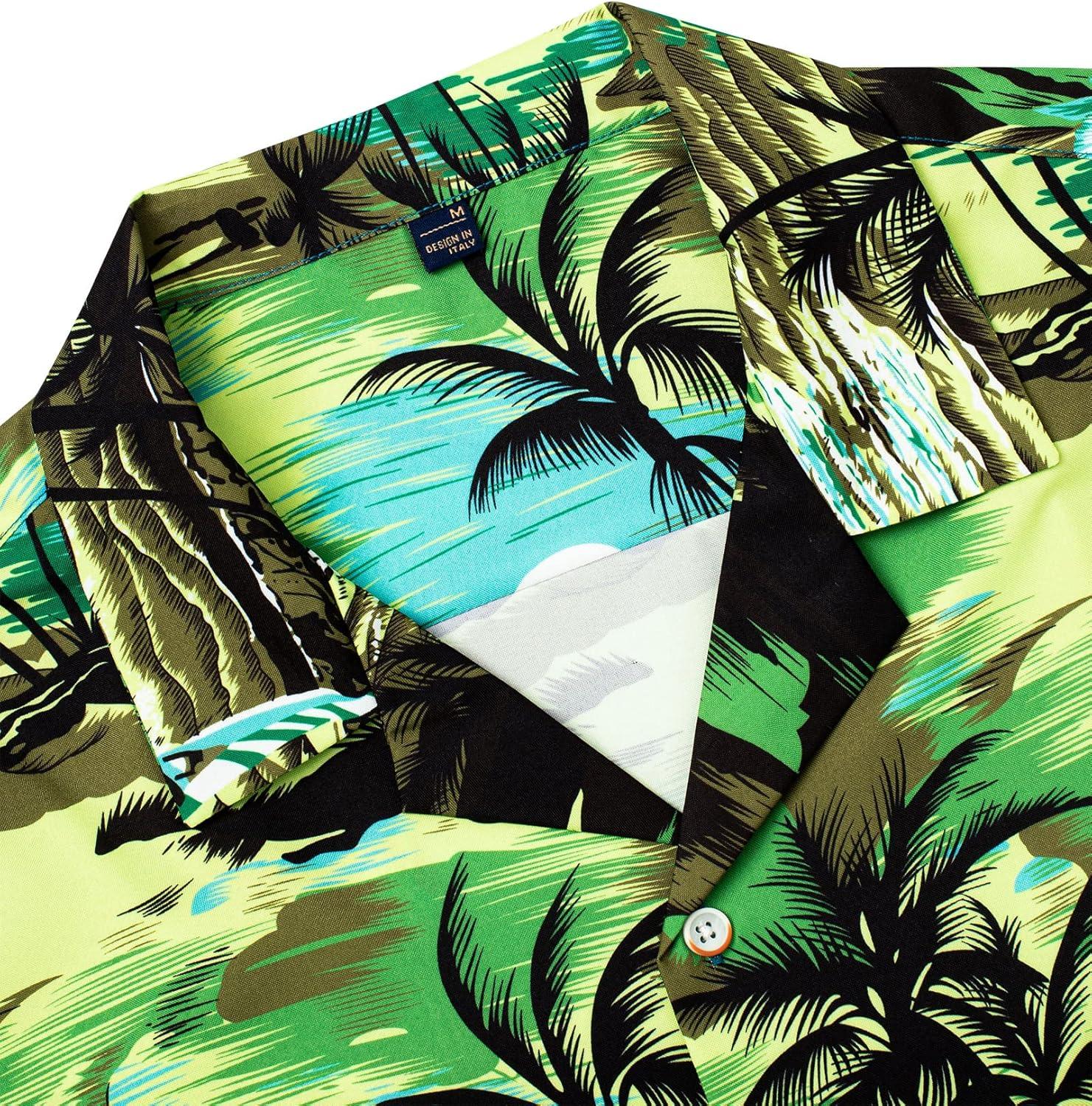 imageAlimens amp Gentle Hawaiian Shirt for Men Summer Beach Casual Short Sleeve Button Down Shirts Printed Tropical Vacation ShirtsGreen Beach