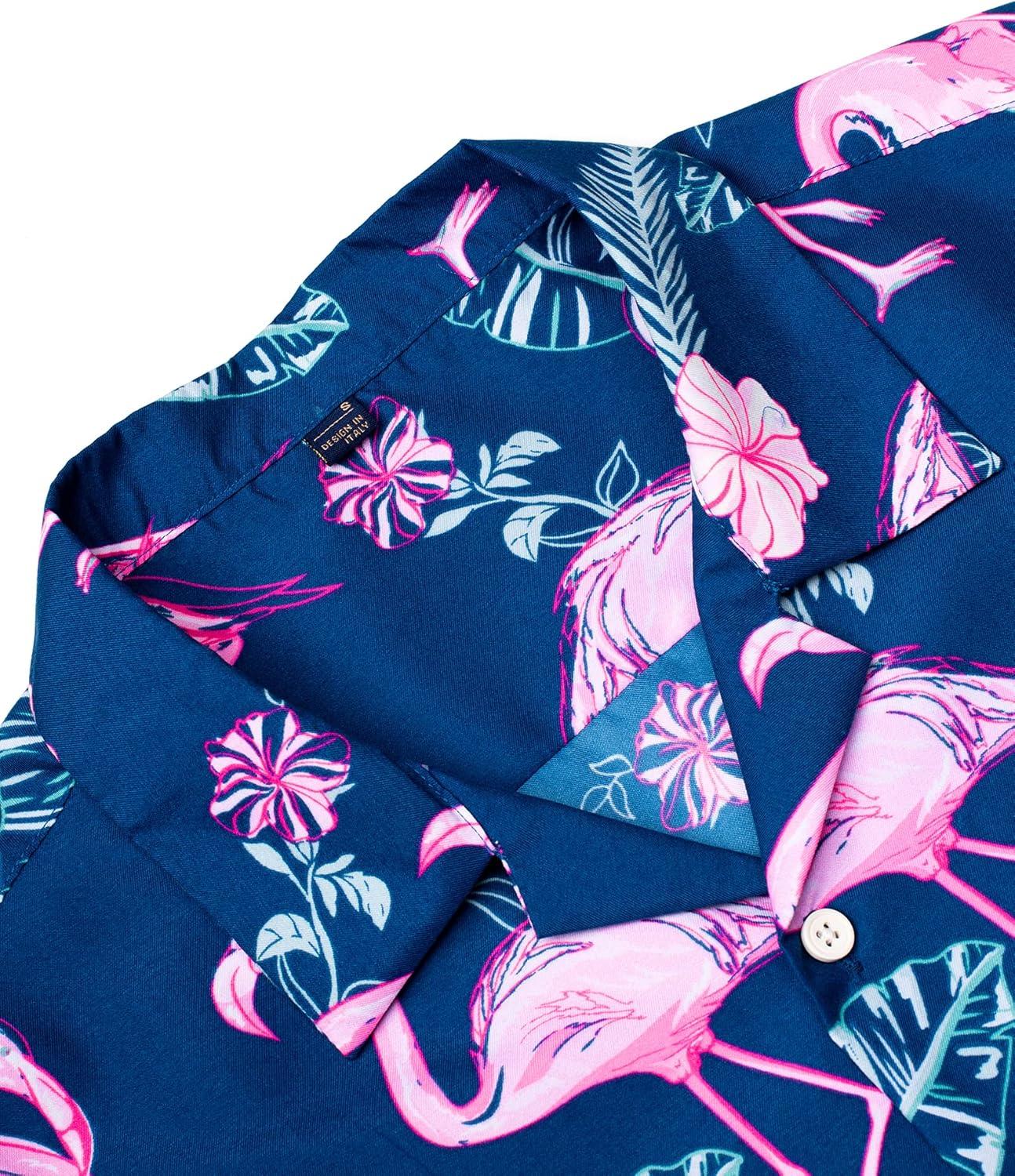 imageAlimens amp Gentle Hawaiian Shirt for Men Summer Beach Casual Short Sleeve Button Down Shirts Printed Tropical Vacation ShirtsNavy Rosy