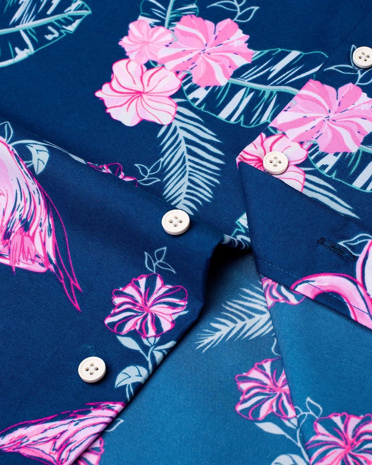 imageAlimens amp Gentle Hawaiian Shirt for Men Summer Beach Casual Short Sleeve Button Down Shirts Printed Tropical Vacation ShirtsNavy Rosy