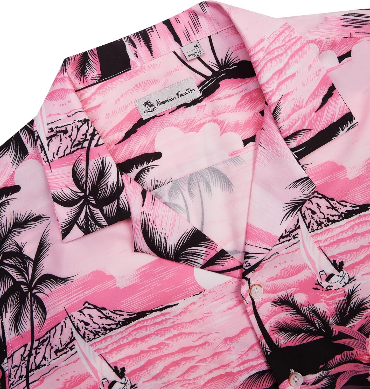 imageAlimens amp Gentle Hawaiian Shirt for Men Summer Beach Casual Short Sleeve Button Down Shirts Printed Tropical Vacation ShirtsPink Beach