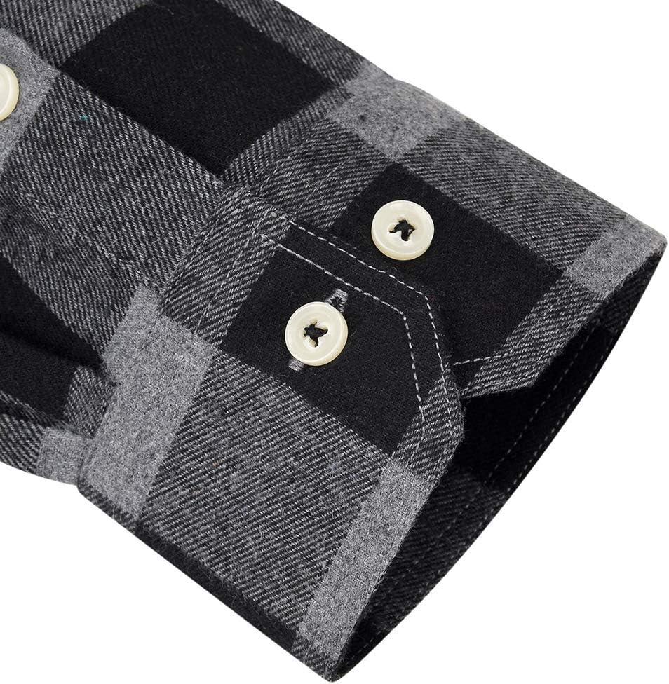 imageAlimens amp Gentle Mens Button Down Regular Fit Long Sleeve Plaid Flannel Casual ShirtsGrey Black Plaid