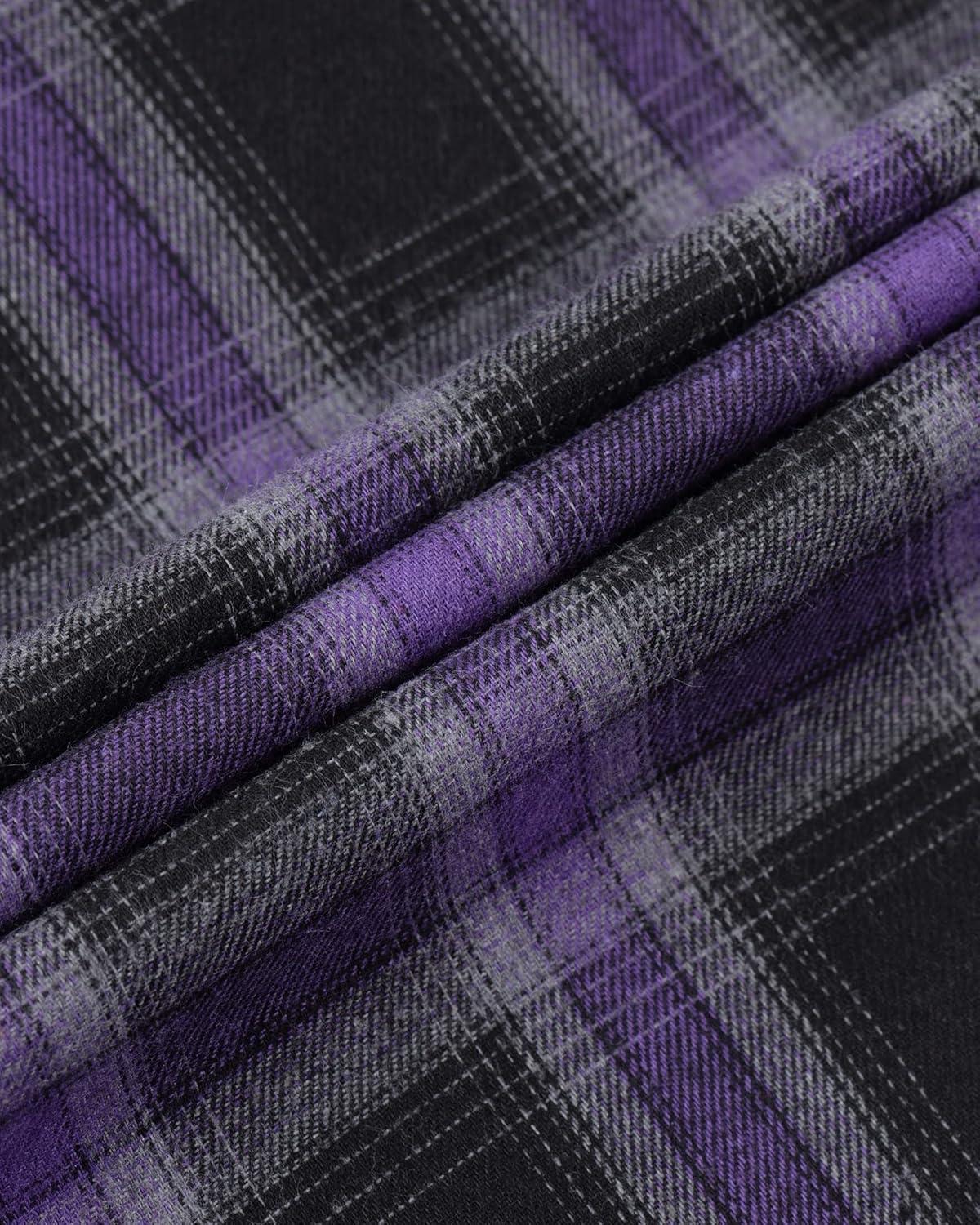 imageAlimens amp Gentle Mens Button Down Regular Fit Long Sleeve Plaid Flannel Casual ShirtsPurple Grey Black