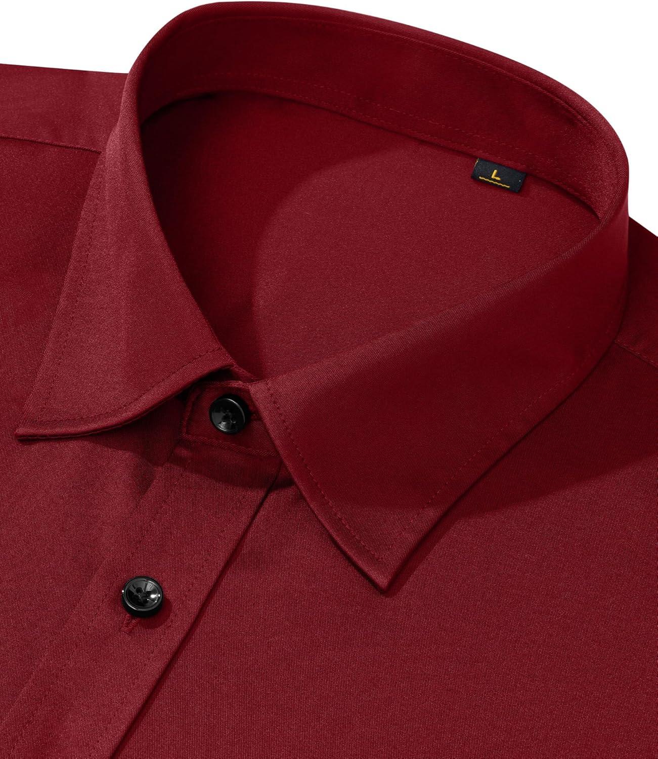 imageAlimens amp Gentle Mens Dress Shirts Long Sleeve Wrinkle Free Stretch Business Casual Wedding Button Down ShirtBurgundy