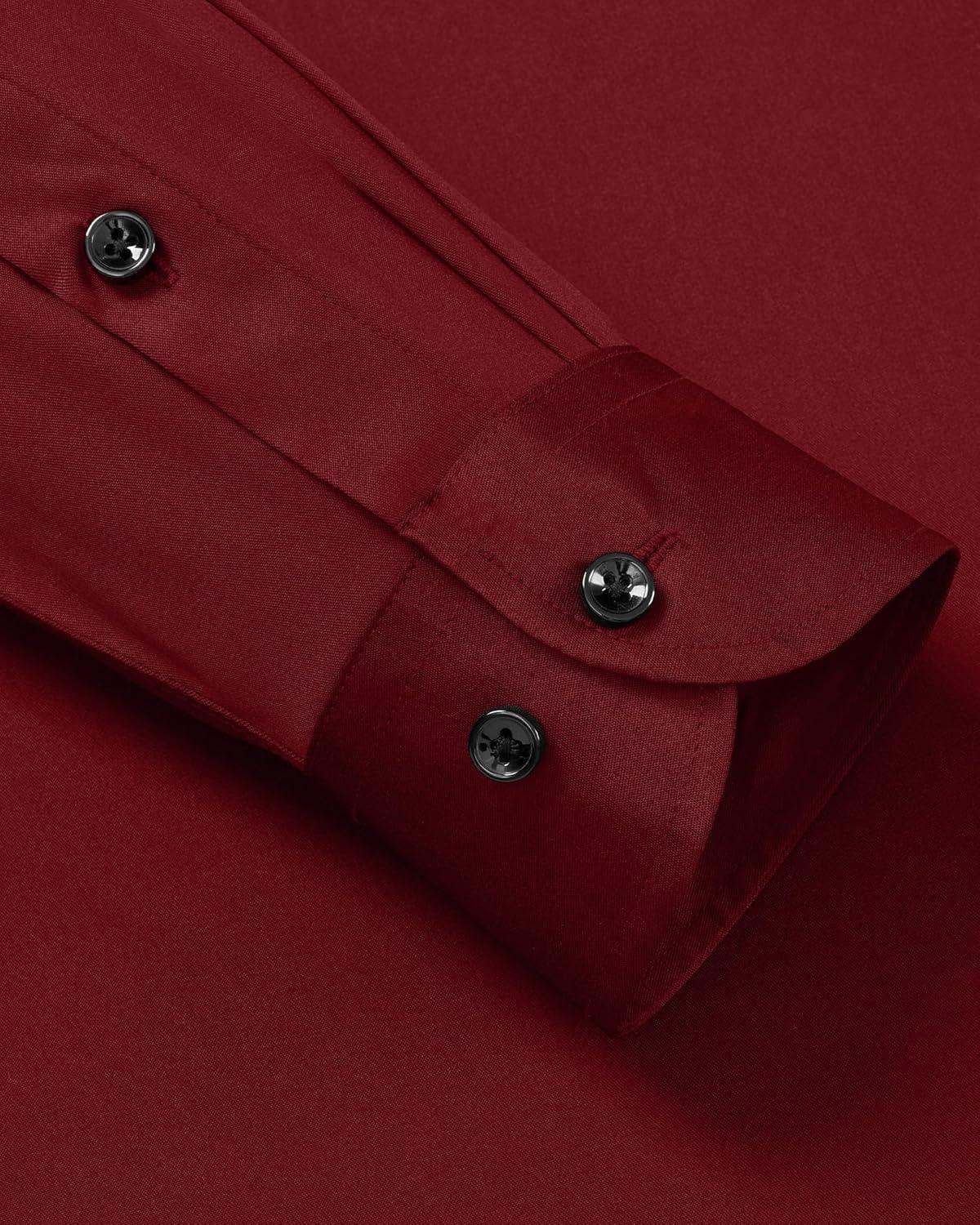 imageAlimens amp Gentle Mens Dress Shirts Long Sleeve Wrinkle Free Stretch Business Casual Wedding Button Down ShirtBurgundy