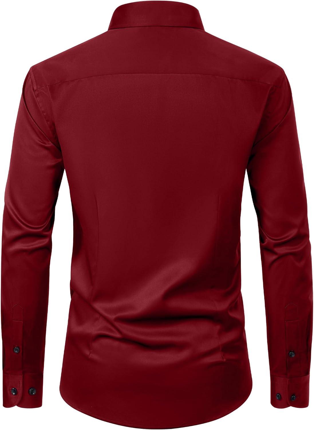 imageAlimens amp Gentle Mens Dress Shirts Long Sleeve Wrinkle Free Stretch Business Casual Wedding Button Down ShirtBurgundy