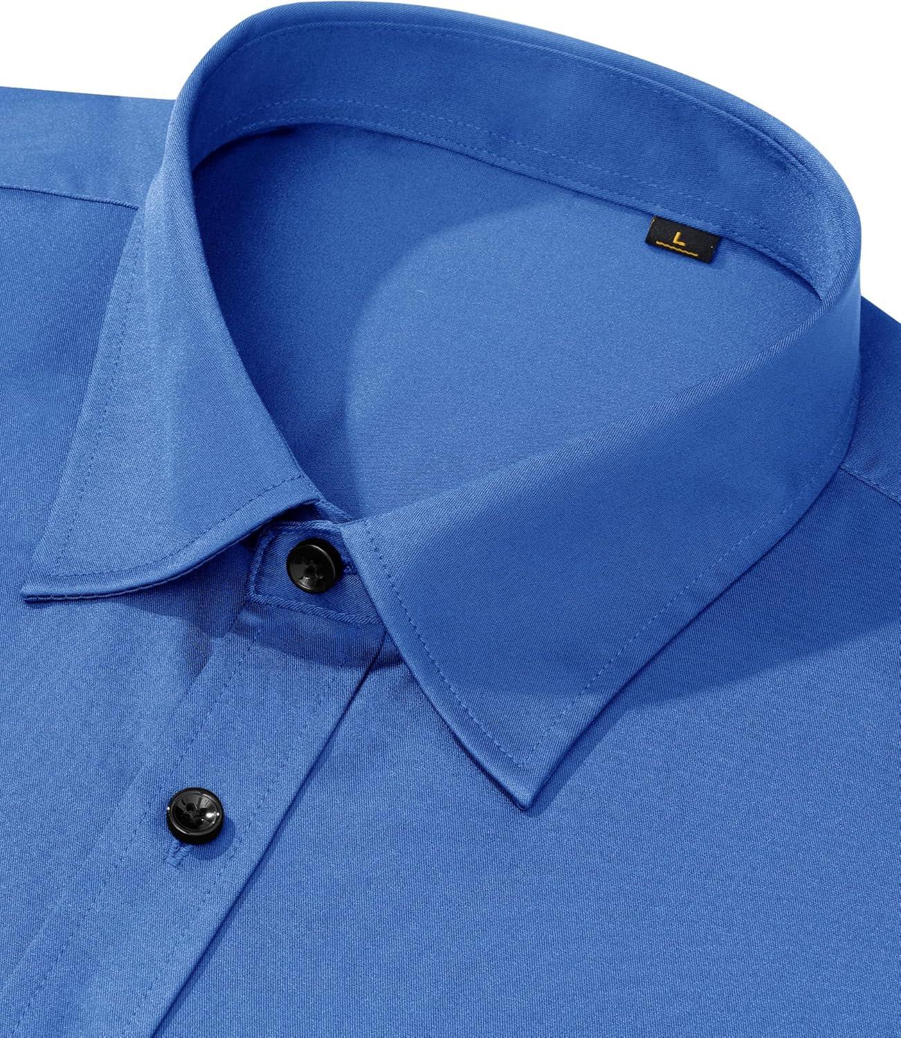 imageAlimens amp Gentle Mens Dress Shirts Long Sleeve Wrinkle Free Stretch Business Casual Wedding Button Down ShirtClassic Blue