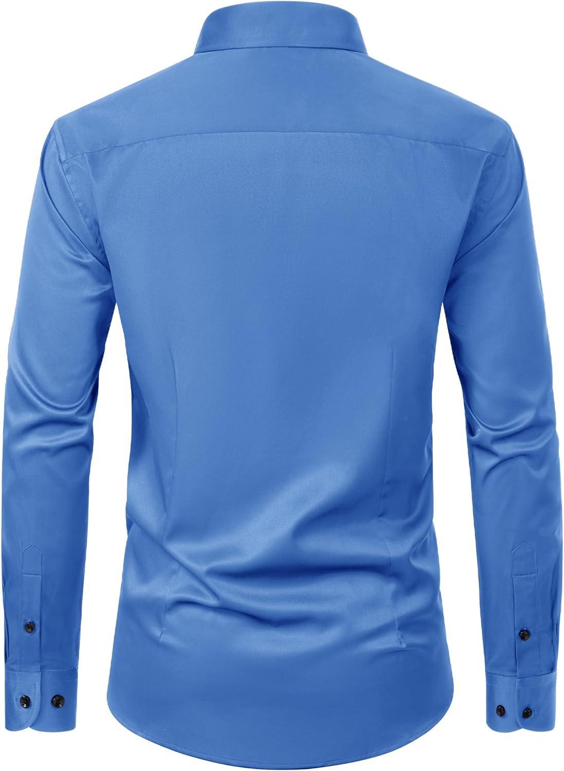 imageAlimens amp Gentle Mens Dress Shirts Long Sleeve Wrinkle Free Stretch Business Casual Wedding Button Down ShirtClassic Blue
