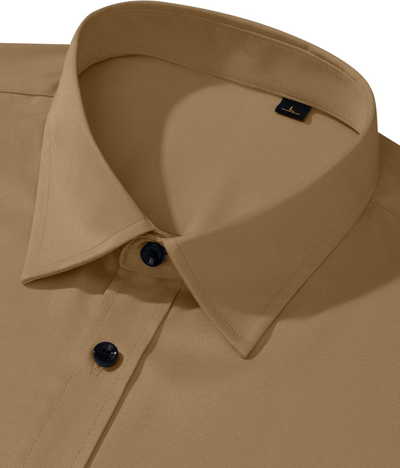 imageAlimens amp Gentle Mens Dress Shirts Long Sleeve Wrinkle Free Stretch Business Casual Wedding Button Down ShirtKhaki