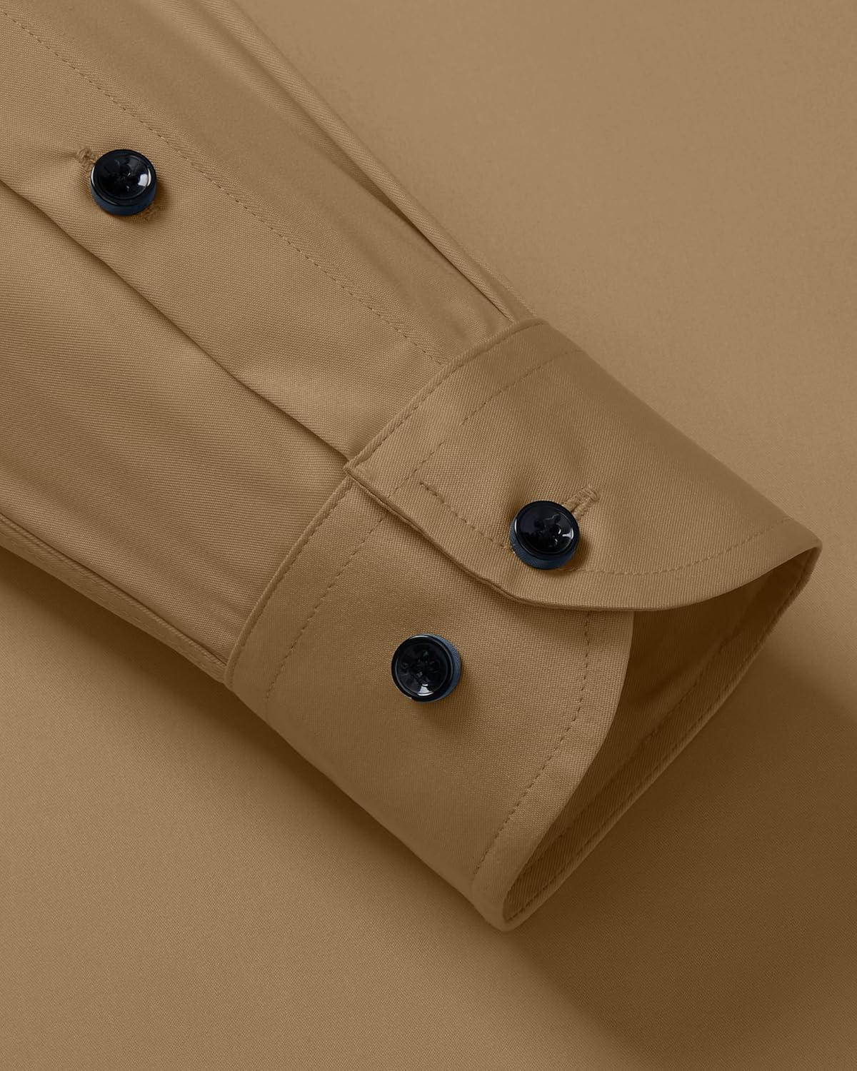 imageAlimens amp Gentle Mens Dress Shirts Long Sleeve Wrinkle Free Stretch Business Casual Wedding Button Down ShirtKhaki