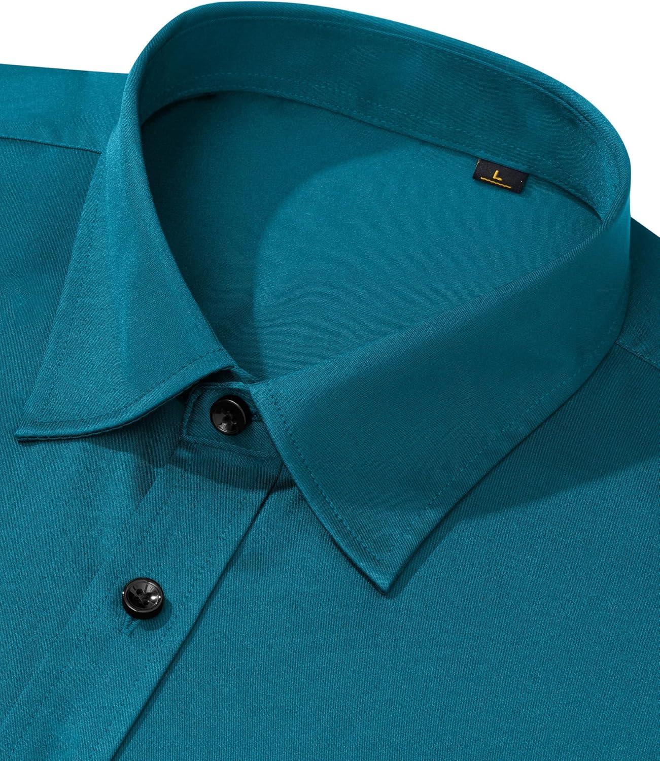 imageAlimens amp Gentle Mens Dress Shirts Long Sleeve Wrinkle Free Stretch Business Casual Wedding Button Down ShirtTeal