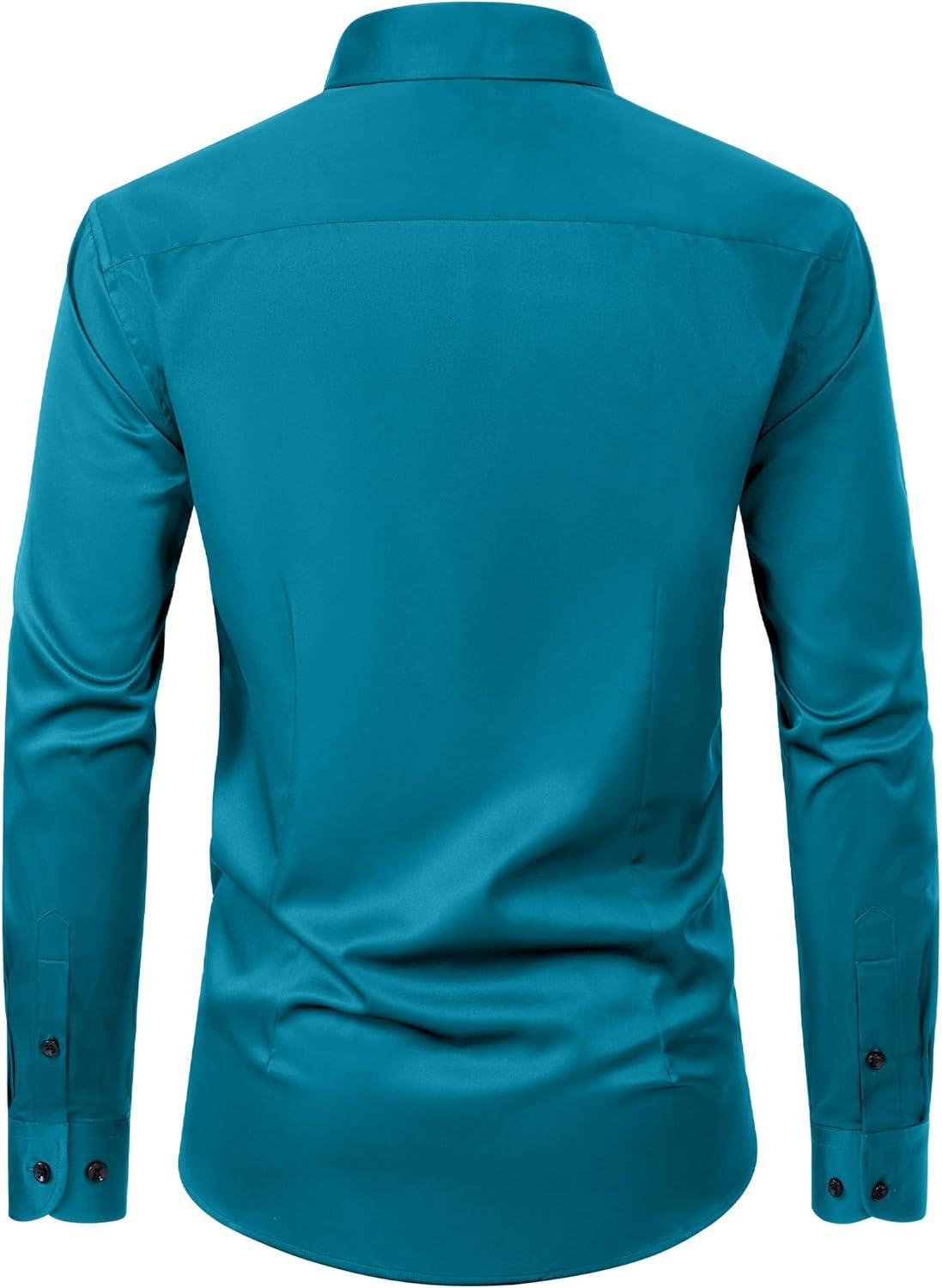 imageAlimens amp Gentle Mens Dress Shirts Long Sleeve Wrinkle Free Stretch Business Casual Wedding Button Down ShirtTeal