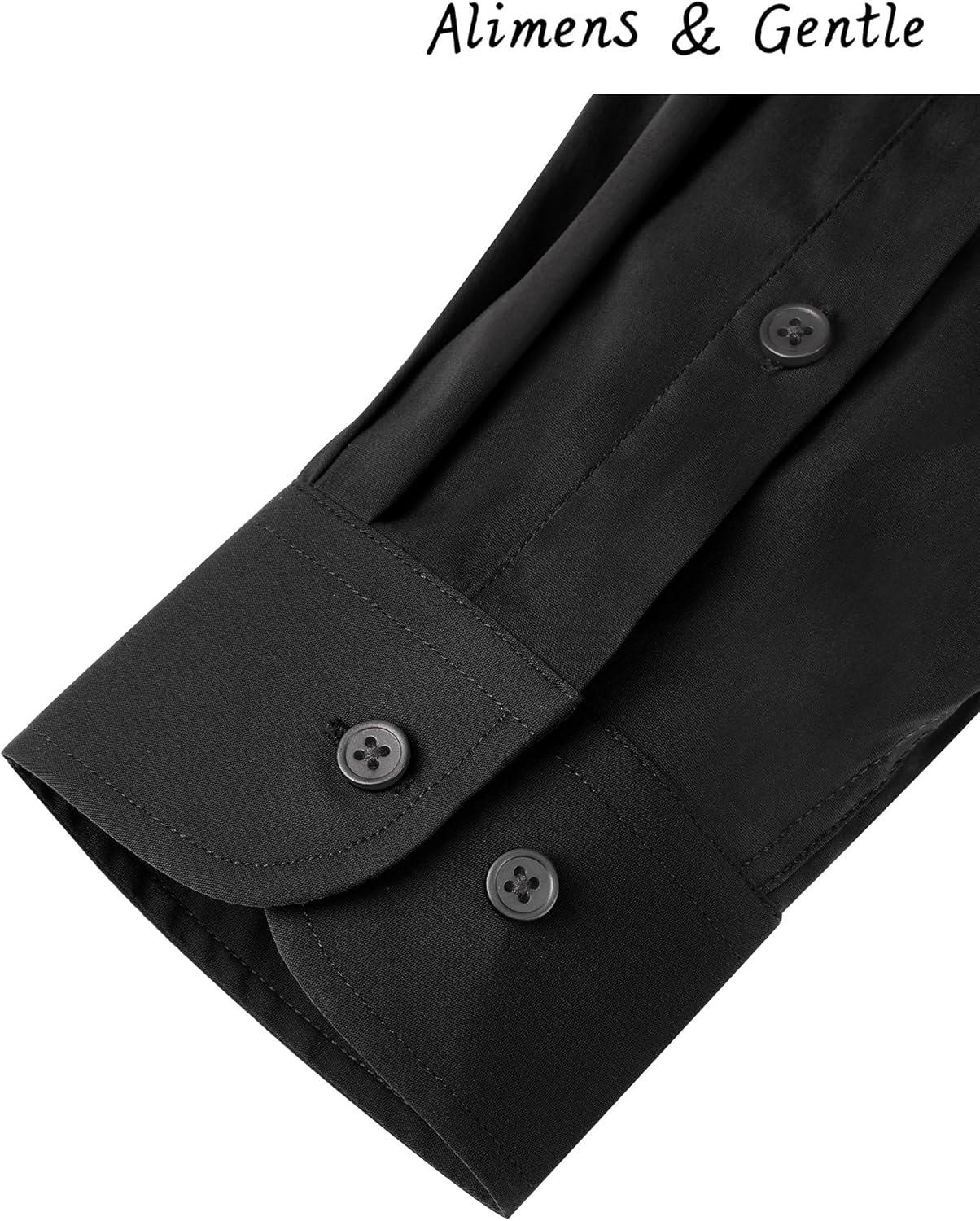 imageAlimens amp Gentle Mens Dress Shirts Long Sleeve WrinkleResistant Solid Stretch Button Down ShirtBlack