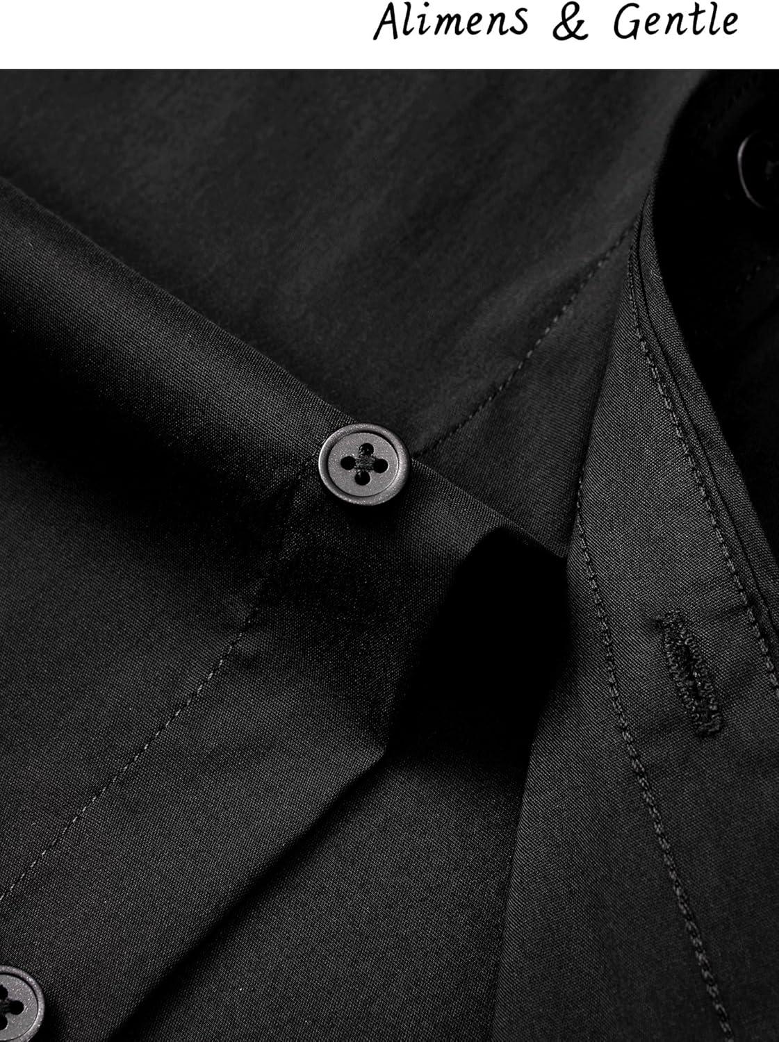 imageAlimens amp Gentle Mens Dress Shirts Long Sleeve WrinkleResistant Solid Stretch Button Down ShirtBlack