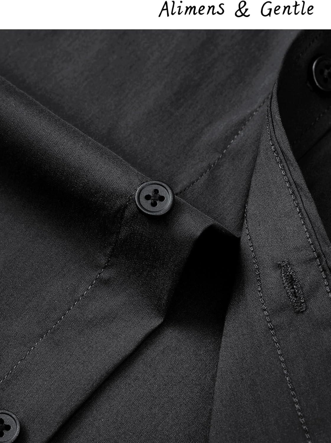 imageAlimens amp Gentle Mens Dress Shirts Long Sleeve WrinkleResistant Solid Stretch Button Down ShirtDark Gery